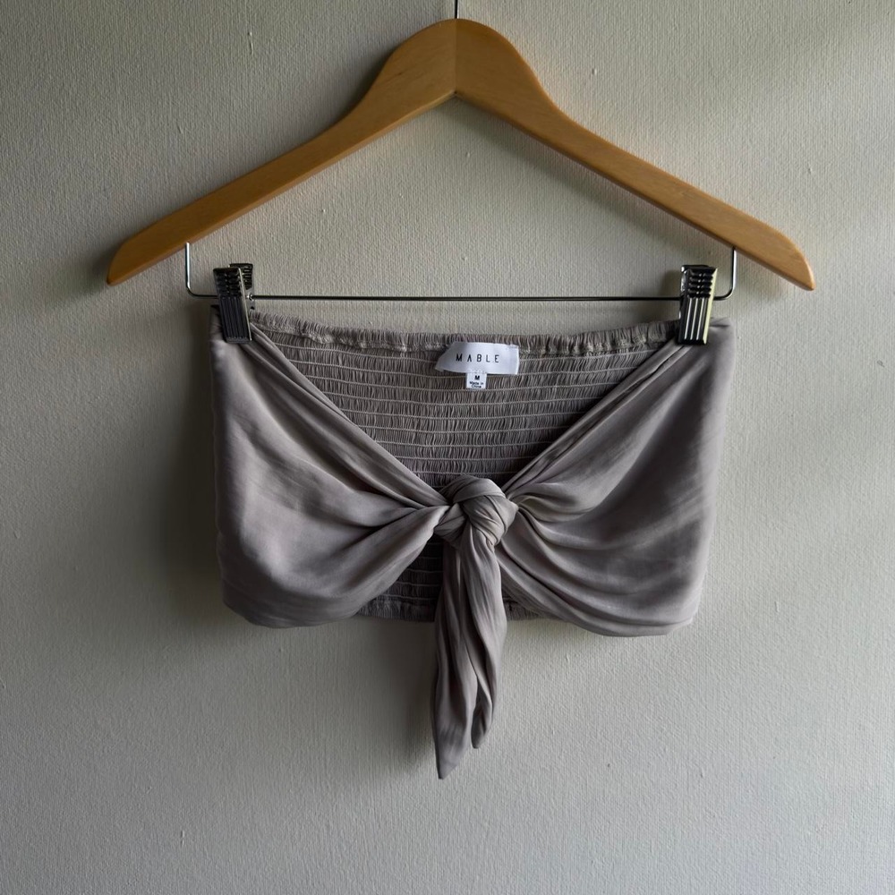 Mable Tube Top Womens Medium Grey Good Smocked Front Tie Knot Bandeau